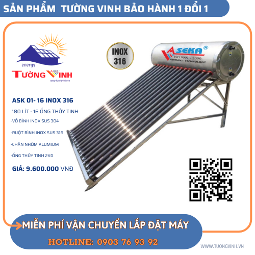 MÁY NƯỚC NÓNG NĂNG LƯỢNG 180 LÍT ASEKA - Inox 316