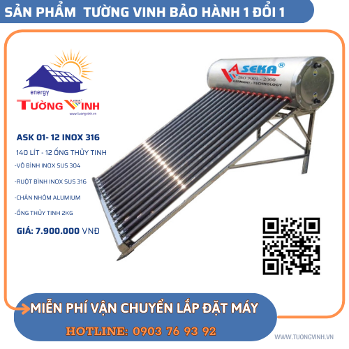 MÁY NƯỚC NÓNG NĂNG LƯỢNG 140 LÍT  ASEKA-Inox 316