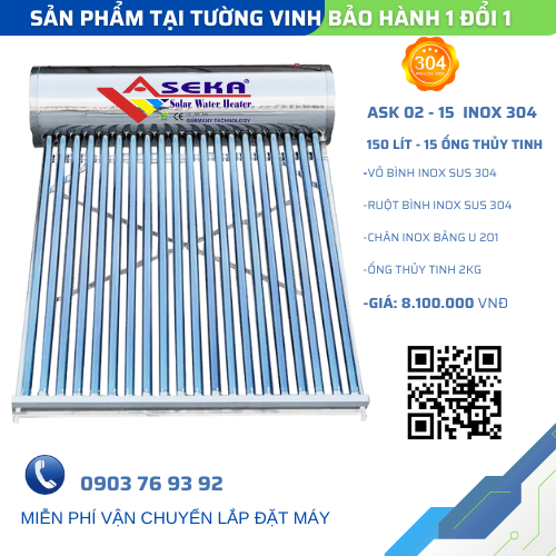 Máy nước nóng aseka 150 lít – Model: ASK-02- Inox 304