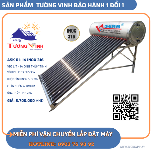 MÁY NƯỚC NÓNG ASEKA 160 LÍT - Inox 316