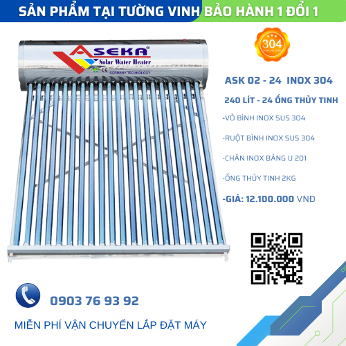 MÁY NƯỚC NÓNG 240 Lít ASEKA – Model: ASK-02-24  Inox 304