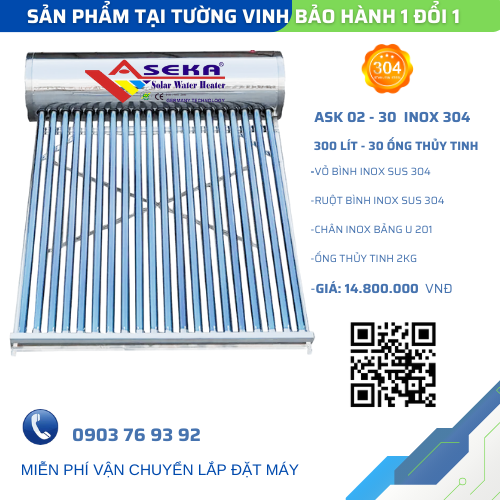 MÁY NƯỚC NÓNG 300 Lít ASEKA – Model: ASK-02-30 Inox 304